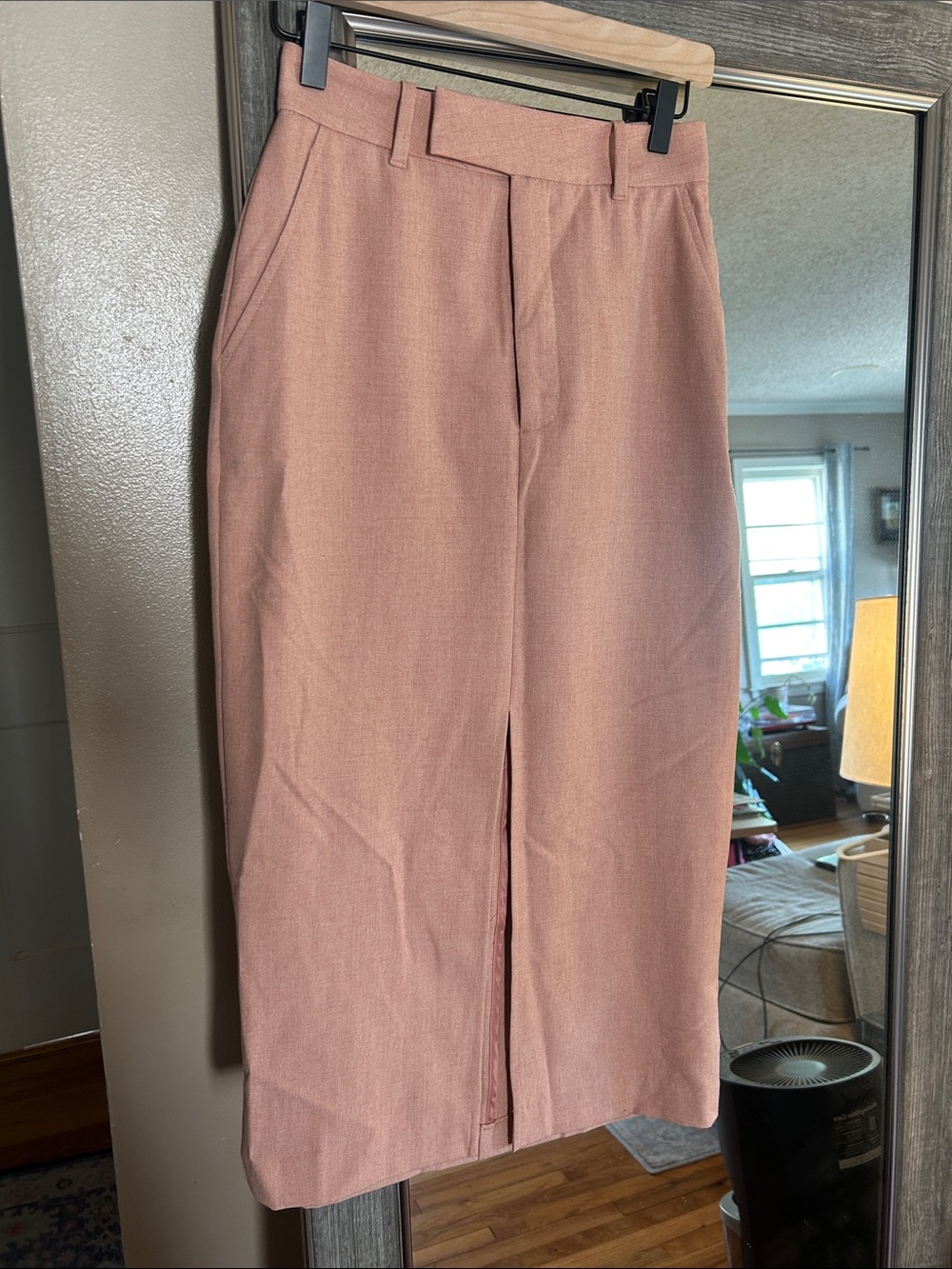 Tailored Blush Midi Pencil Skirt with Front Vent